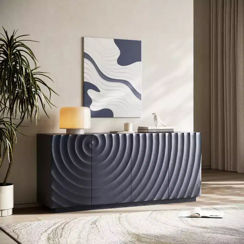 Madia/Credenza moderna di metà secolo da 60" con ripiani regolabili e ante geometriche