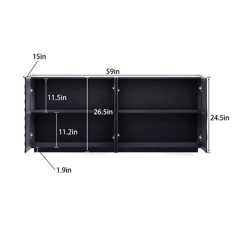 Madia/Credenza moderna di metà secolo da 60" con ripiani regolabili e ante geometriche