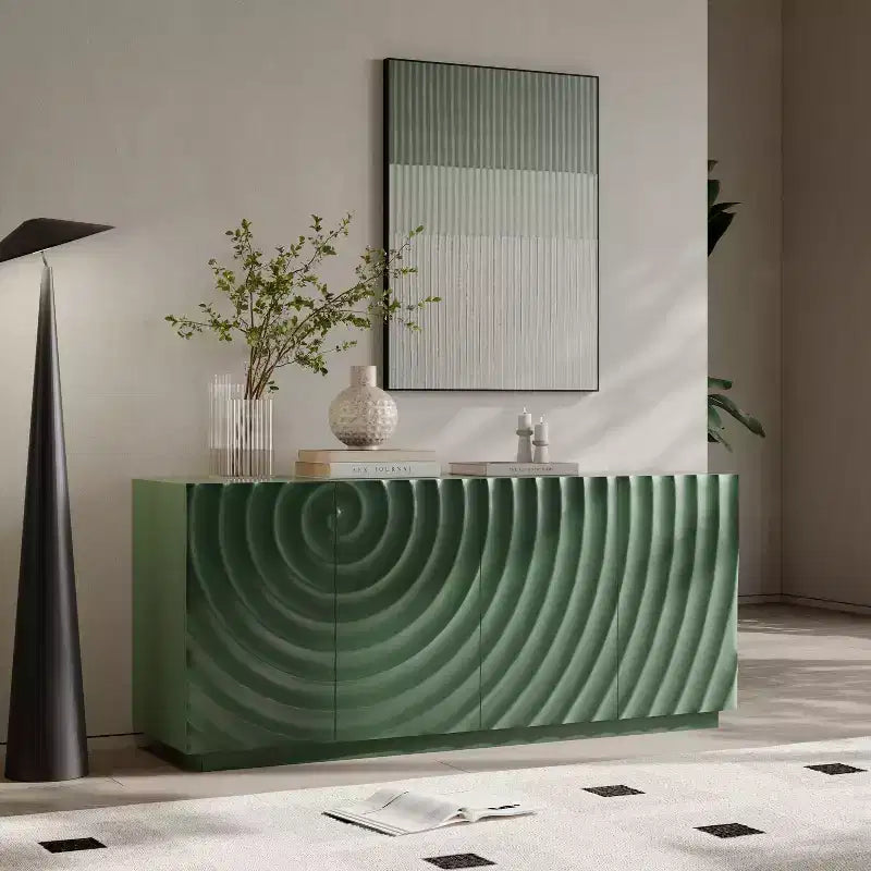 Madia/Credenza moderna di metà secolo da 60" con ripiani regolabili e ante geometriche