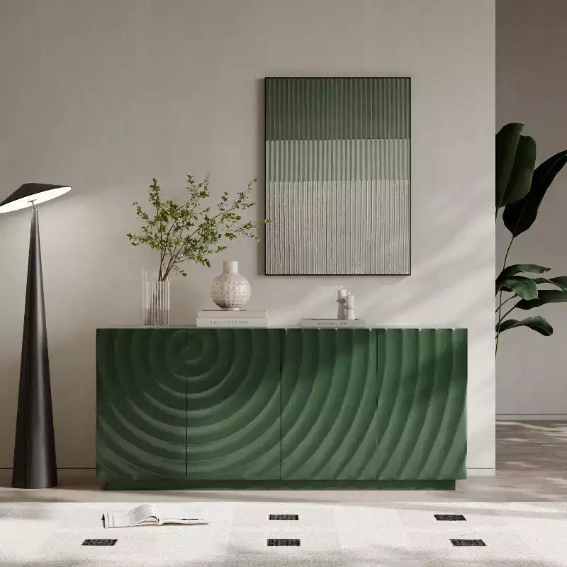 Madia/Credenza moderna di metà secolo da 60" con ripiani regolabili e ante geometriche