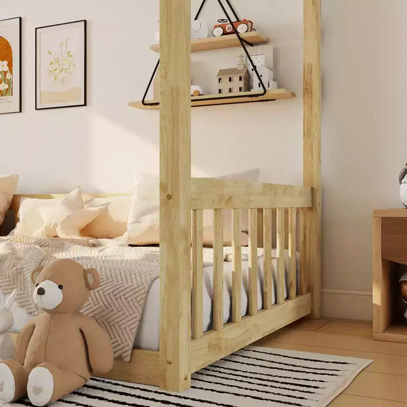 Letto a baldacchino singolo a pavimento con recinzione e sponde di sicurezza