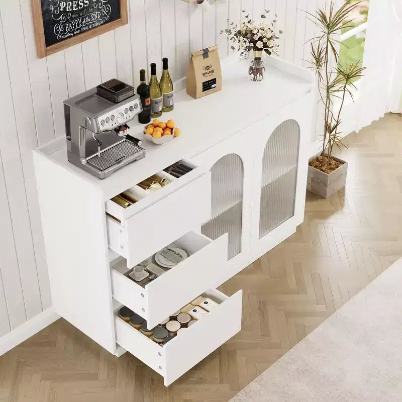 Credenza da 48 pollici con Ante in Vetro, 3 Cassetti e Illuminazione a LED
