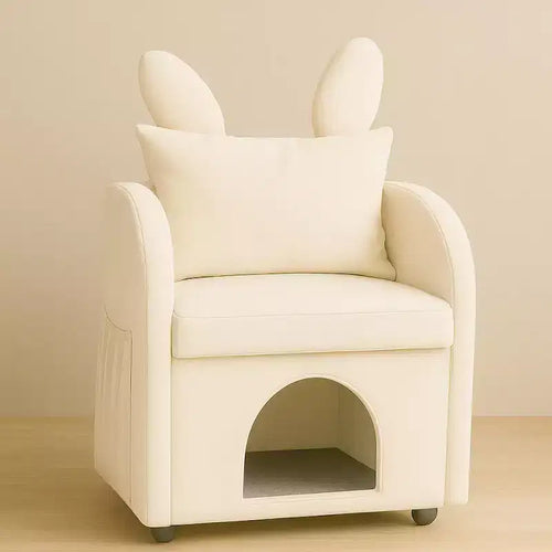 JVNOXK 27-inch Rabbit Ear Pet-Friendly Armchair with Built-in Cat/Dog Hideaway and Side Pockets Comfortable Dual-Use Sofa Chair, Beige