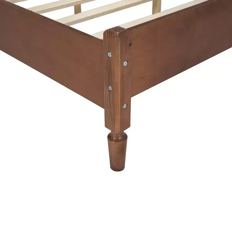 Letto a Piattaforma in Legno a Grandezza Naturale con Testiera in Rattan