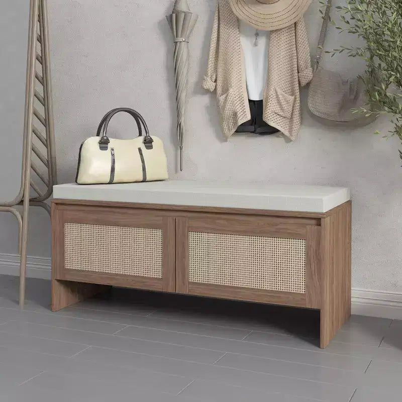 Panca contenitore in rattan con cuscino – Scarpiera a 2 ante per ingresso, camera da letto e ripostiglio