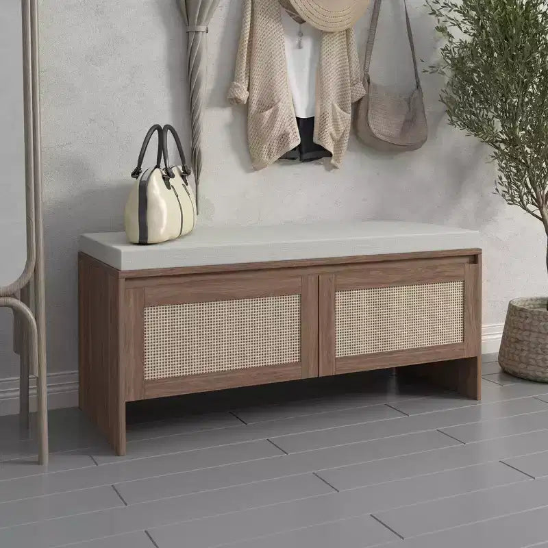 Panca contenitore in rattan con cuscino – Scarpiera a 2 ante per ingresso, camera da letto e ripostiglio