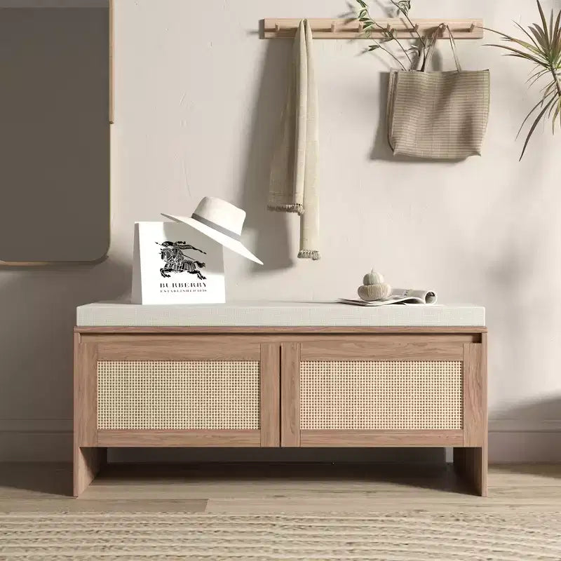 Panca contenitore in rattan con cuscino – Scarpiera a 2 ante per ingresso, camera da letto e ripostiglio