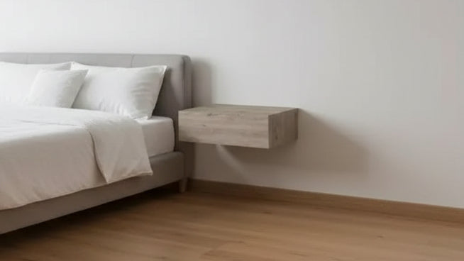 Comodino sospeso in legno grigio con cassetto