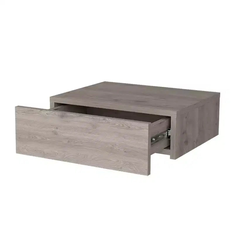 Comodino sospeso in legno grigio con cassetto
