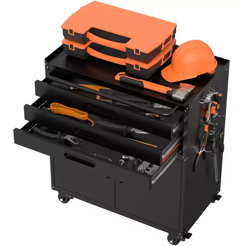 Armadietto portautensili mobile in metallo resistente da 34 pollici – Organizzatore da garage a 3 cassetti con ruote bloccabili, nero