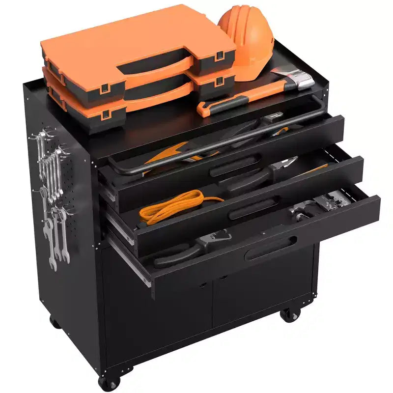Armadietto portautensili mobile in metallo resistente da 34 pollici – Organizzatore da garage a 3 cassetti con ruote bloccabili, nero