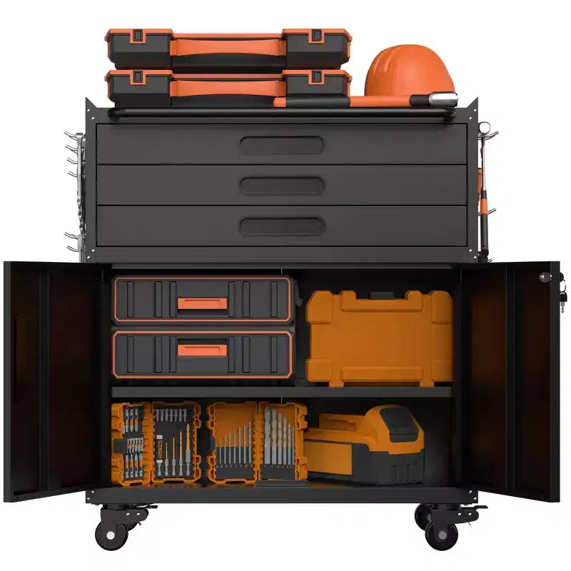 Armadietto portautensili mobile in metallo resistente da 34 pollici – Organizzatore da garage a 3 cassetti con ruote bloccabili, nero