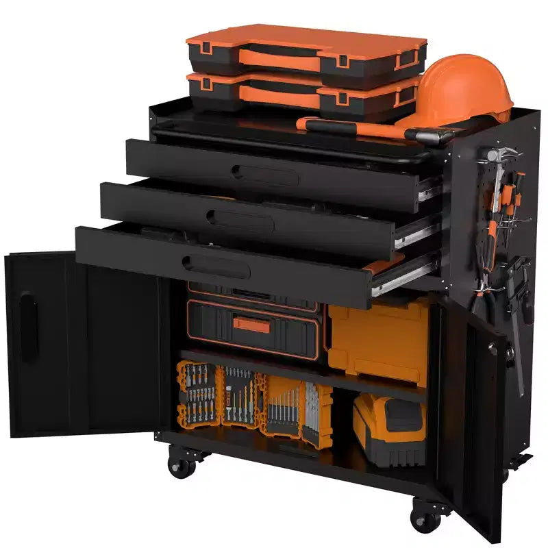 Armadietto portautensili mobile in metallo resistente da 34 pollici – Organizzatore da garage a 3 cassetti con ruote bloccabili, nero