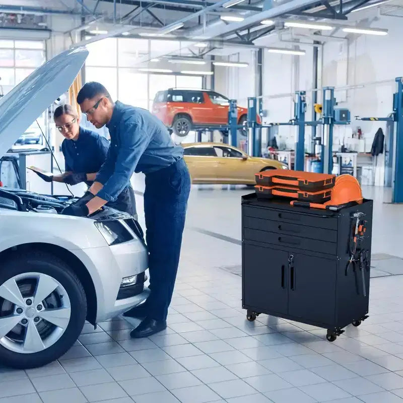 Armadietto portautensili mobile in metallo resistente da 34 pollici – Organizzatore da garage a 3 cassetti con ruote bloccabili, nero