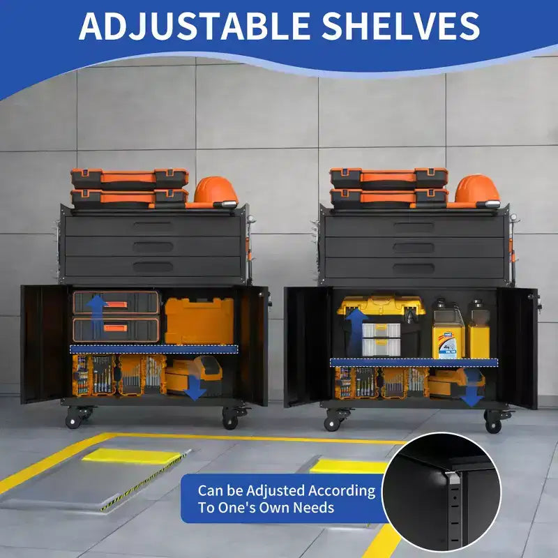 Armadietto portautensili mobile in metallo resistente da 34 pollici – Organizzatore da garage a 3 cassetti con ruote bloccabili, nero
