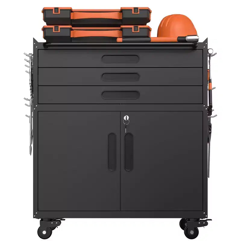 Armadietto portautensili mobile in metallo resistente da 34 pollici – Organizzatore da garage a 3 cassetti con ruote bloccabili, nero