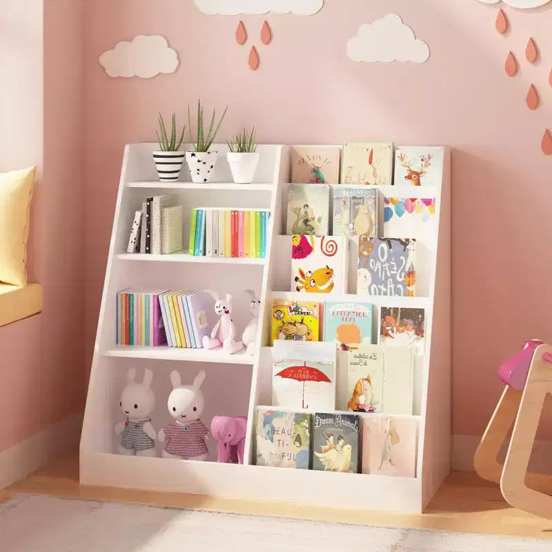 Libreria per bambini a 4 ripiani con contenitore portagiochi