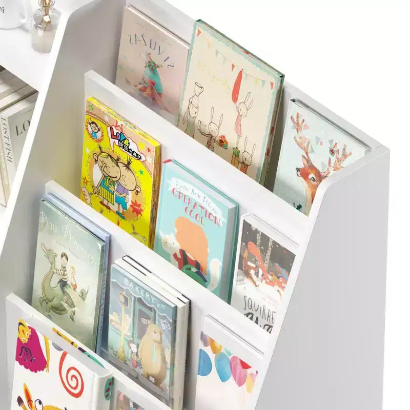 Libreria per bambini a 4 ripiani con contenitore portagiochi