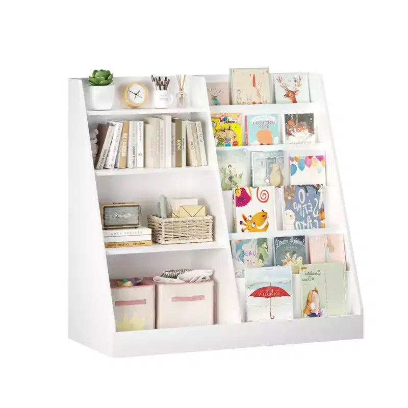 Libreria per bambini a 4 ripiani con contenitore portagiochi