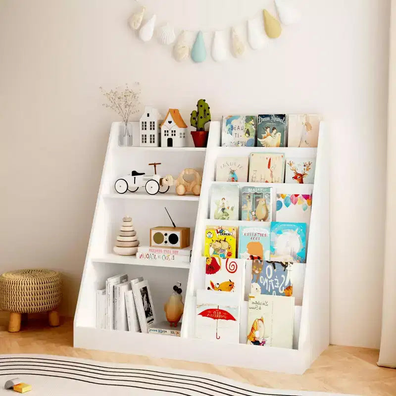Libreria per bambini a 4 ripiani con contenitore portagiochi