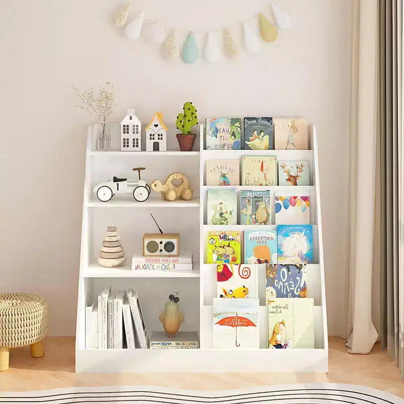 Libreria per bambini a 4 ripiani con contenitore portagiochi