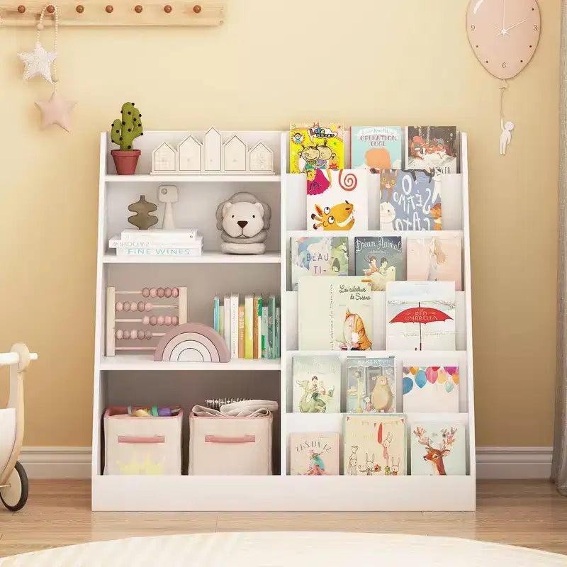 Libreria per bambini a 4 ripiani con contenitore portagiochi
