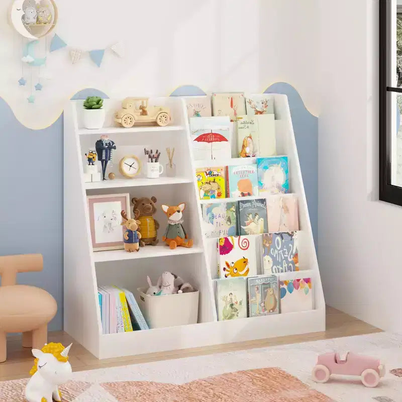 Libreria per bambini a 4 ripiani con contenitore portagiochi