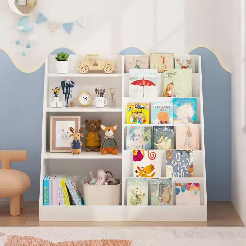 Libreria per bambini a 4 ripiani con contenitore portagiochi