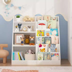 Libreria per bambini a 4 ripiani con contenitore portagiochi