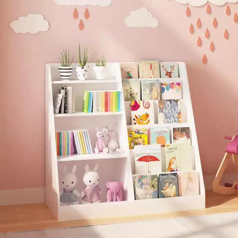Libreria per bambini a 4 ripiani con contenitore portagiochi