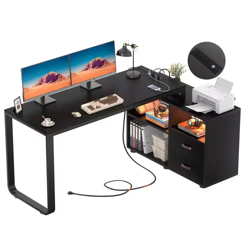 Scrivania angolare per computer da 62" con cassetto portadocumenti e mensole