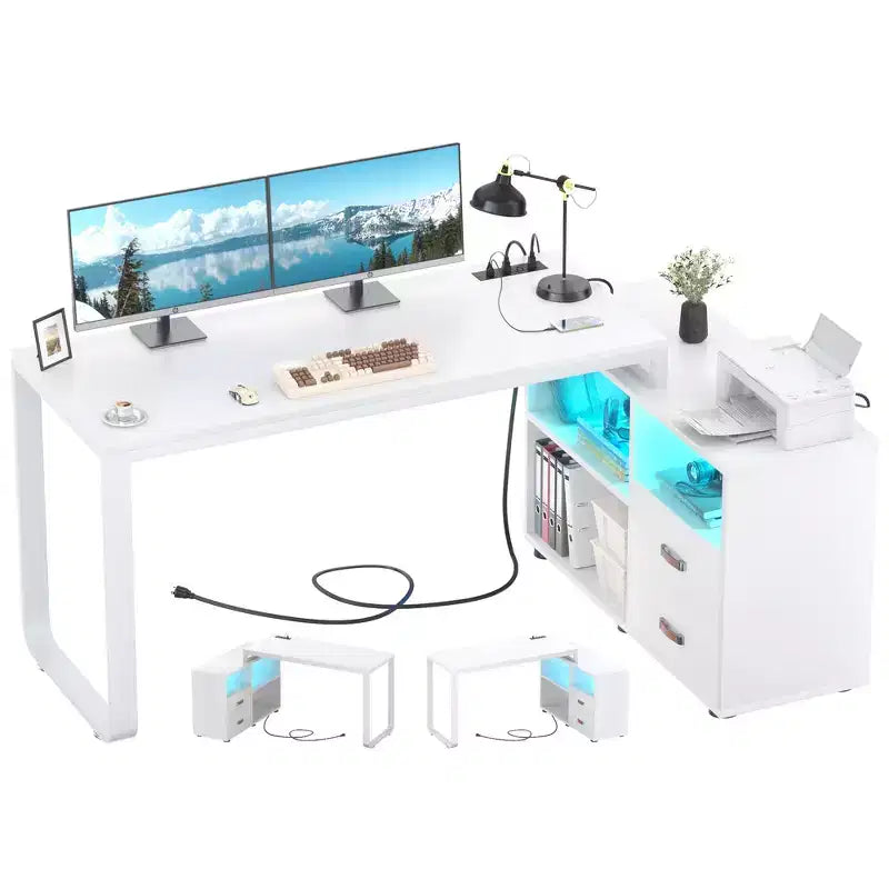 Scrivania angolare per computer da 62" con cassetto portadocumenti e mensole