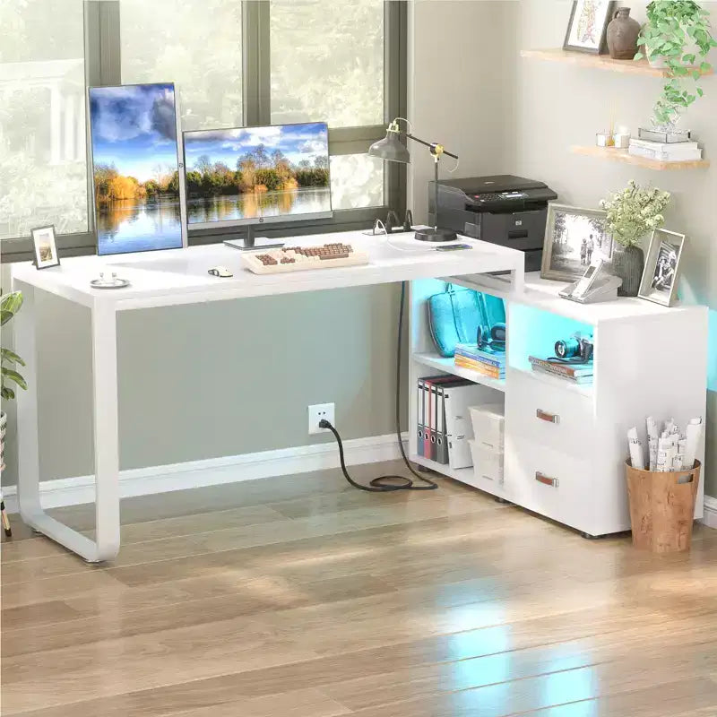 Scrivania angolare per computer da 62" con cassetto portadocumenti e mensole