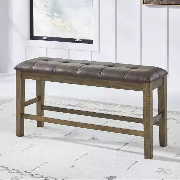 Signature Design by Ashley Vallister Counter Height Upholstered Dining Bench, Faux Leather Seat, Light Brown Finish