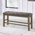 Signature Design by Ashley Vallister Counter Height Upholstered Dining Bench, Faux Leather Seat, Light Brown Finish