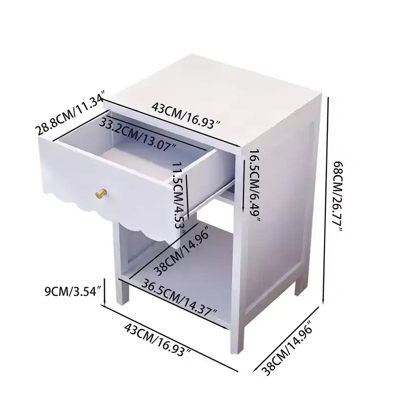 Comodino con Bordo Festonato, Cassetto e Ripiano Aperto – Lilla