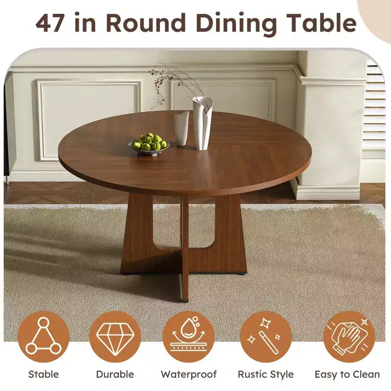 Tavolo da pranzo rotondo da 119 cm – Posti a sedere da 4 a 6, finitura effetto legno