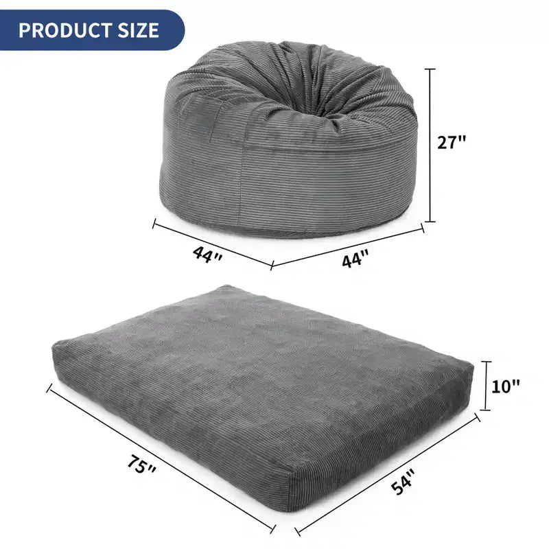 Poltrona Sacco Trasformabile in Letto – Divano da Pavimento e Materasso per Ospiti 2-in-1 in Velluto a Coste con Rivestimento Rimovibile