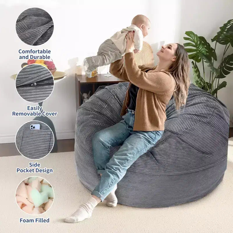 Poltrona Sacco Trasformabile in Letto – Divano da Pavimento e Materasso per Ospiti 2-in-1 in Velluto a Coste con Rivestimento Rimovibile