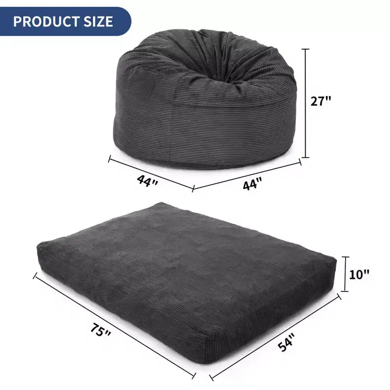 Poltrona Sacco Trasformabile in Letto – Divano da Pavimento e Materasso per Ospiti 2-in-1 in Velluto a Coste con Rivestimento Rimovibile