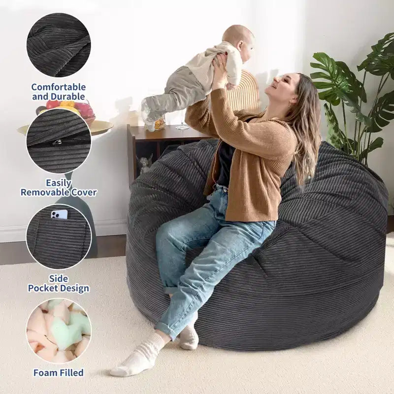 Poltrona Sacco Trasformabile in Letto – Divano da Pavimento e Materasso per Ospiti 2-in-1 in Velluto a Coste con Rivestimento Rimovibile