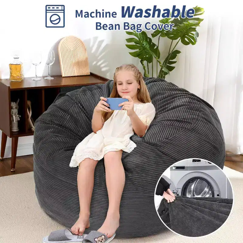 Poltrona Sacco Trasformabile in Letto – Divano da Pavimento e Materasso per Ospiti 2-in-1 in Velluto a Coste con Rivestimento Rimovibile