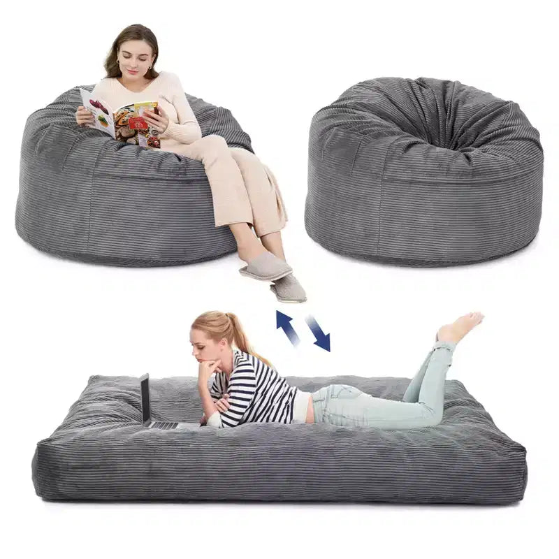 Poltrona Sacco Trasformabile in Letto – Divano da Pavimento e Materasso per Ospiti 2-in-1 in Velluto a Coste con Rivestimento Rimovibile