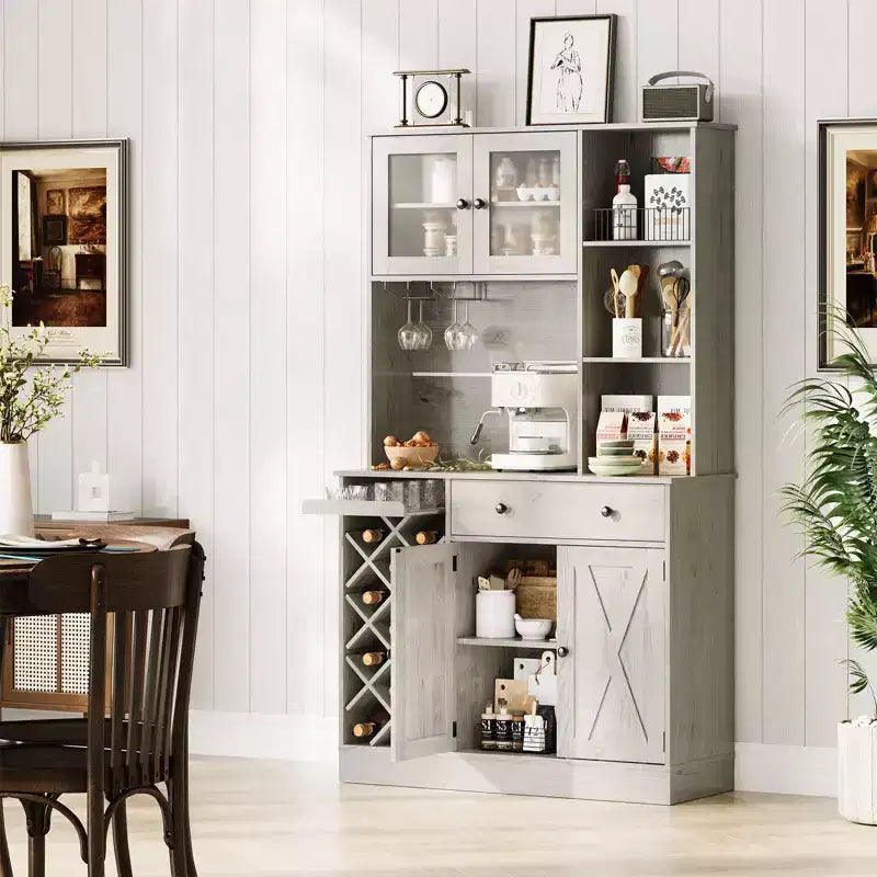 Mobile bar da caffè con portabottiglie e prese di corrente