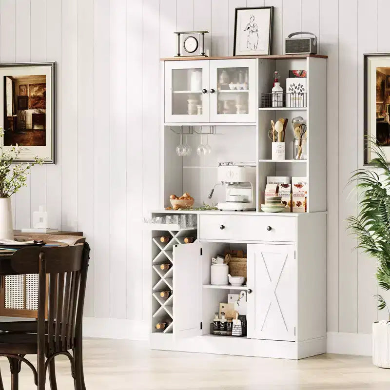 Mobile bar da caffè con portabottiglie e prese di corrente