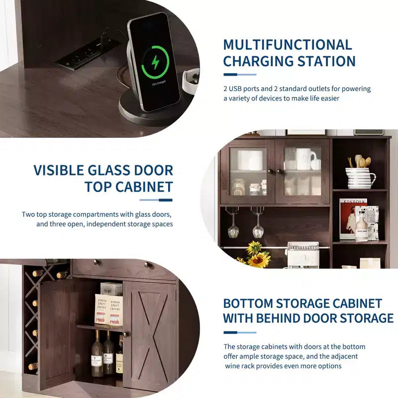 Mobile bar da caffè con portabottiglie e prese di corrente