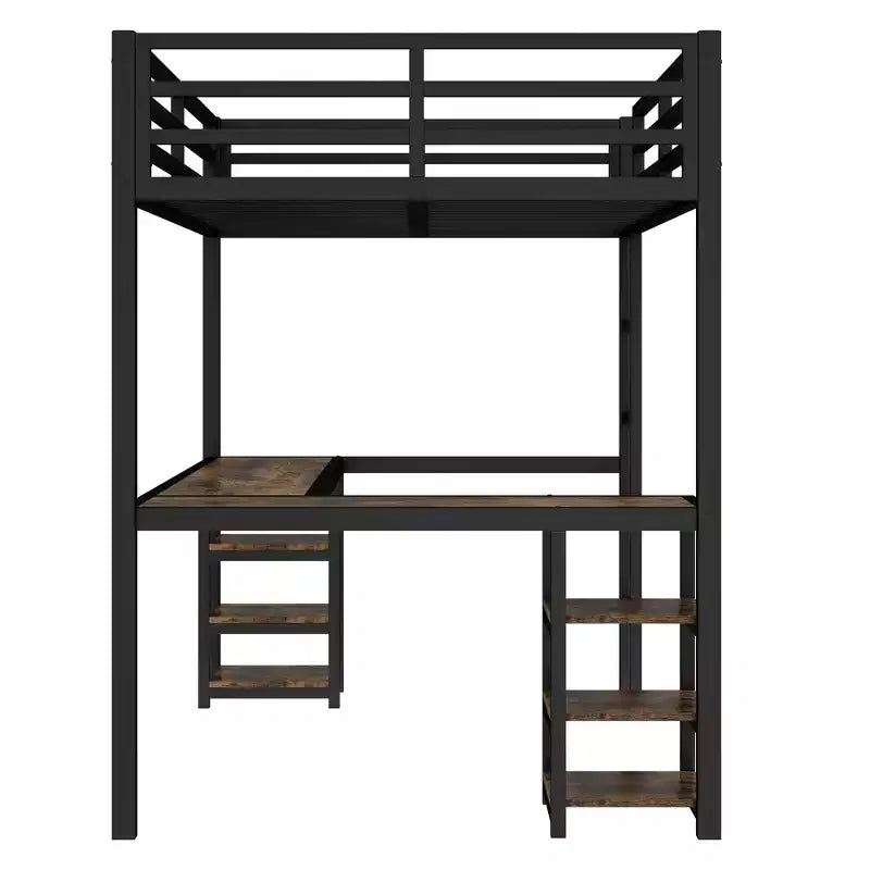 Letto a soppalco in metallo Twin XL con scrivania e mensole