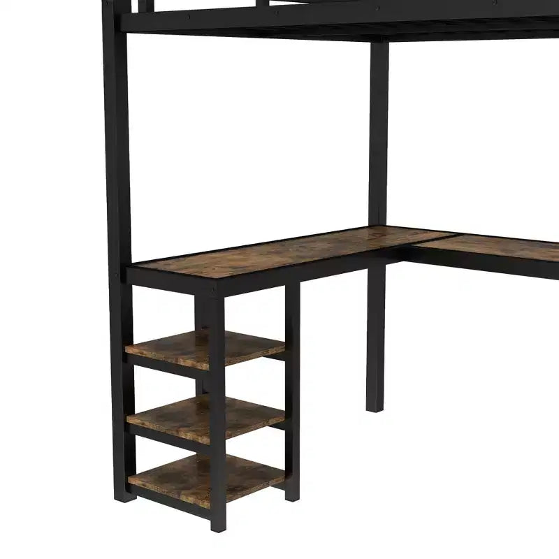 Letto a soppalco in metallo Twin XL con scrivania e mensole