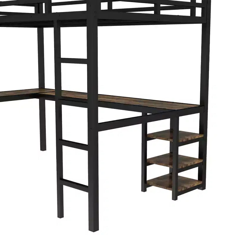 Letto a soppalco in metallo Twin XL con scrivania e mensole