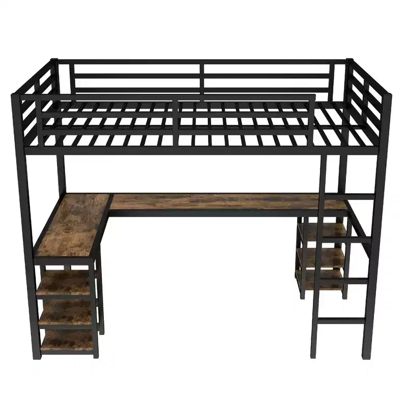 Letto a soppalco in metallo Twin XL con scrivania e mensole